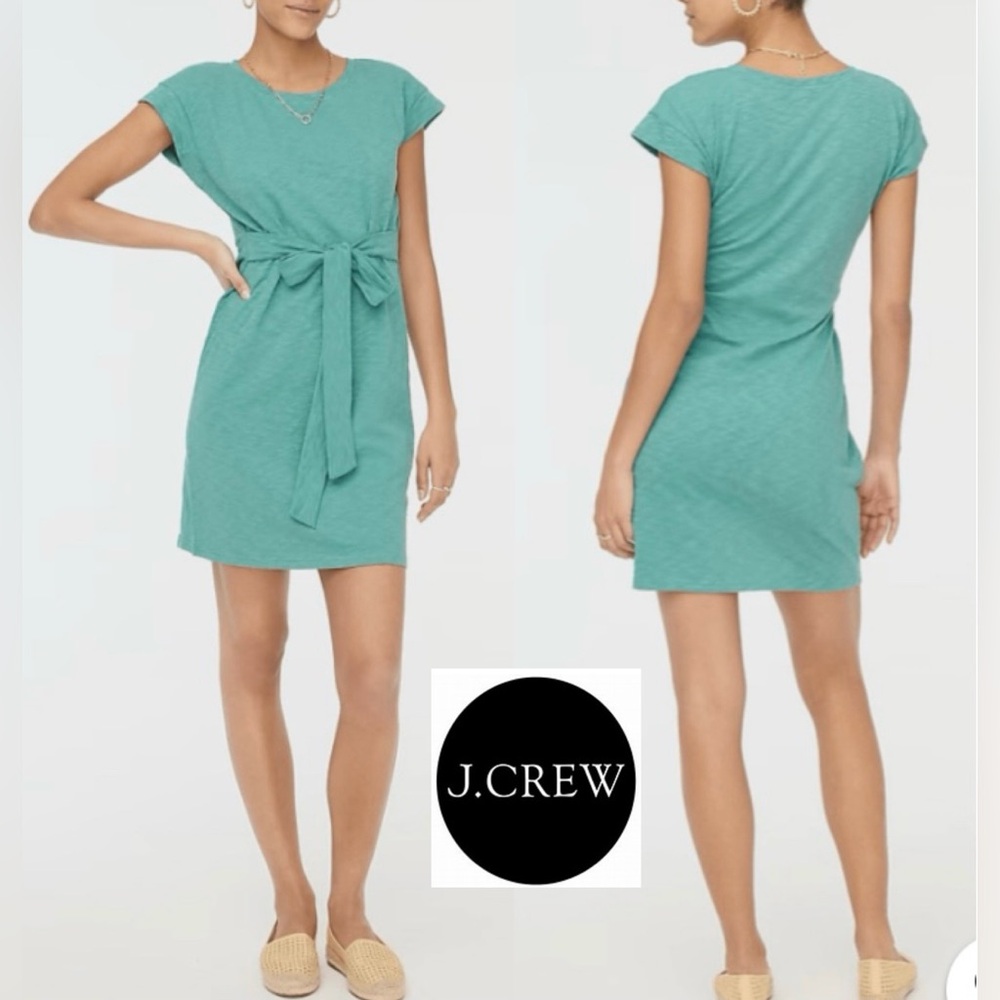 J Crew Women’s Sz Medium Pale‎ Green Short Sleeve Tie-Waist T-Shirt Dress